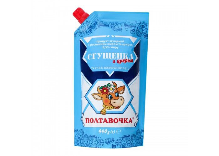 Продукт згущений з цукром Полтавочка згущенка 8,5% дой-пак 440г